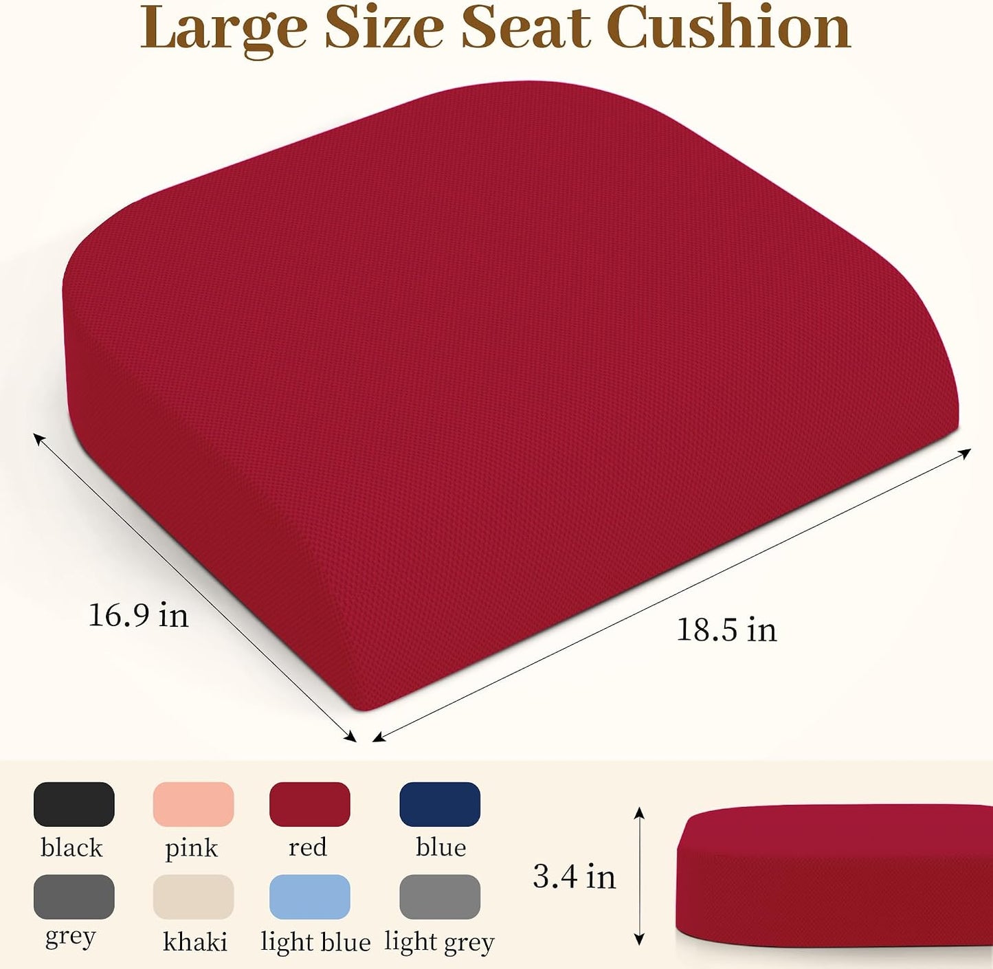 TranquilRelax Memory Foam Seat Cushion for Office Chair, 3-Inch, Black | Medium-firm Support for Long Sitting, Washable Mesh Cover, Non-slip Base, Perfect for Car Seats & Short Drivers