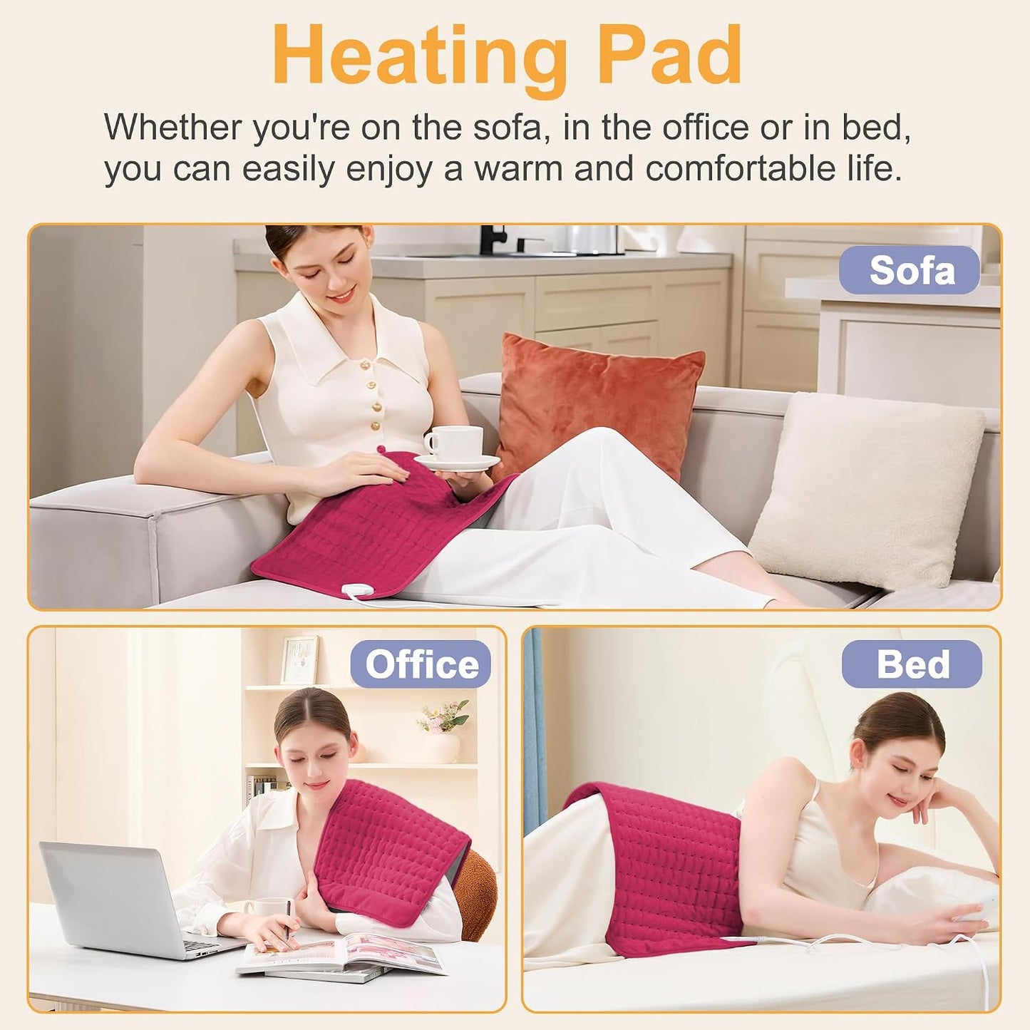 Heating Pad,Heated Blanket,Heating Pad for Back Neck,Grey,24x12 Inch | Electric Heating Pad,Dry/Moist Heat Heating Pads,Heating Pads for Shoulder,Abdomen,Heat Pad for Women Men,Birthday Gift