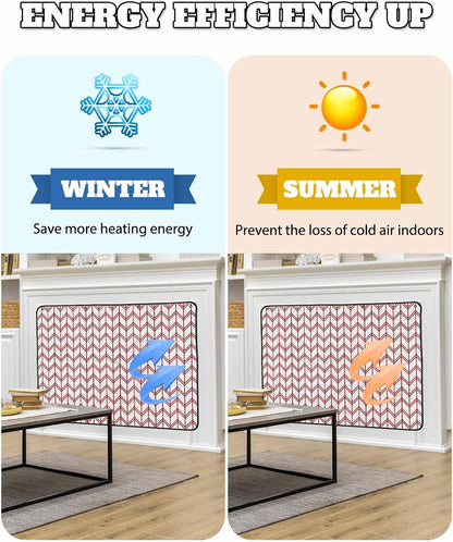 Magnetic Fireplace Cover Blue Geometric Waves Fireplace Screen Decorative Abstract Stripes Insulation Fireplaces Blocker Blanket Save Energy Fireplaces Draft Stopper Covers for Living Room 45x34 Inch