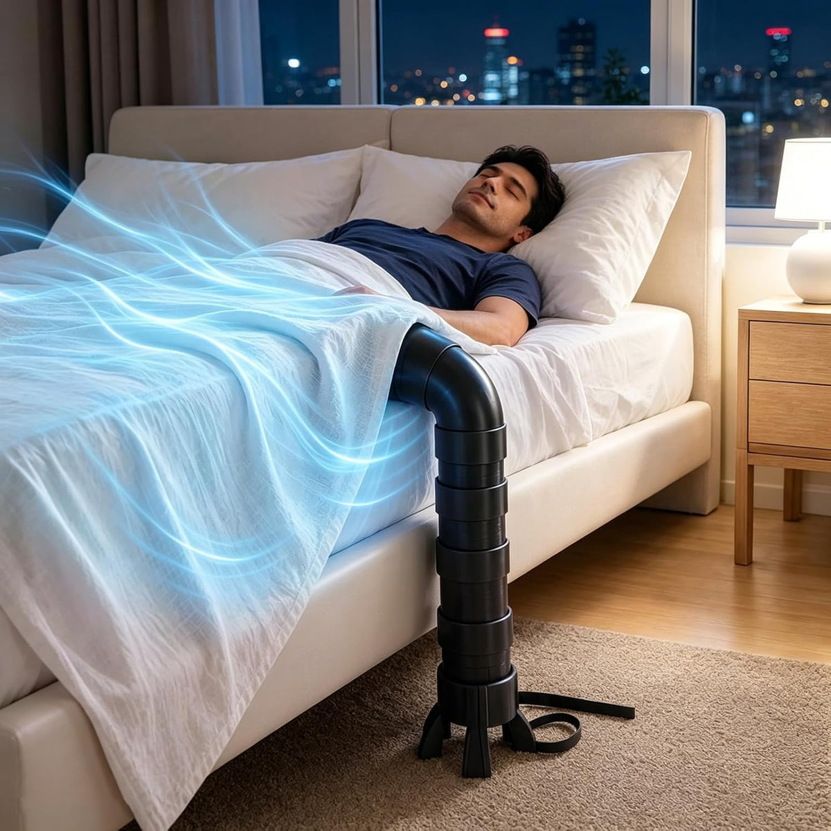 Bed Cooling Fan System for Night Sweats, Under Sheet Bed Fan for Hot Sleepers, Bed Cooling Fans for Cooler Sleep, Suitable for Beds With A Height of 70 cm/27.6 In or Less