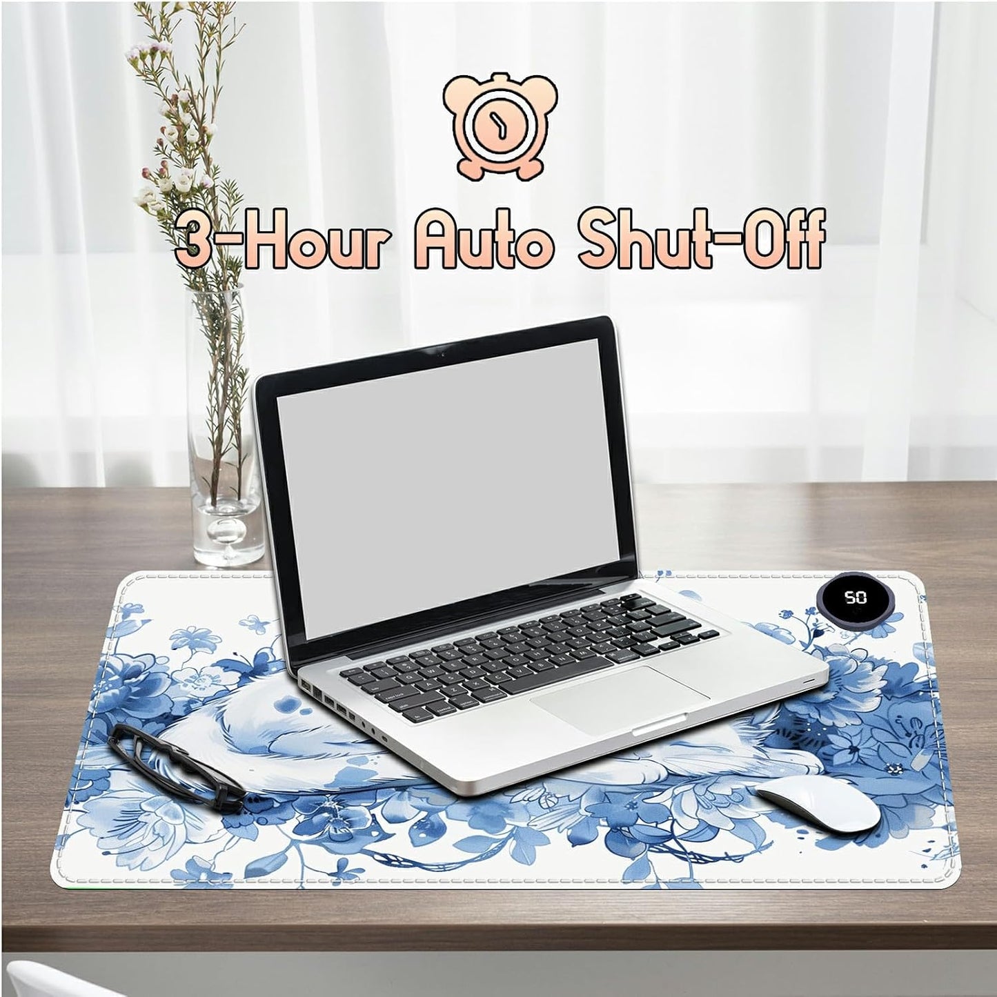 Heated Desk Pad Heated Large Mouse Pad, Electric Quickly Warm Desk Mat with 3 Levels Heating 3 Hours Auto Shut-Off, 31.5" x 13" Warm Gaming Mousepad Hand Foot Warmer, Baby Elephant