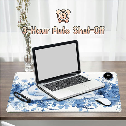 Heated Desk Pad Heated Large Mouse Pad, Electric Quickly Warm Desk Mat with 3 Levels Heating 3 Hours Auto Shut-Off, 31.5" x 13" Warm Gaming Mousepad Hand Foot Warmer, Baby Elephant