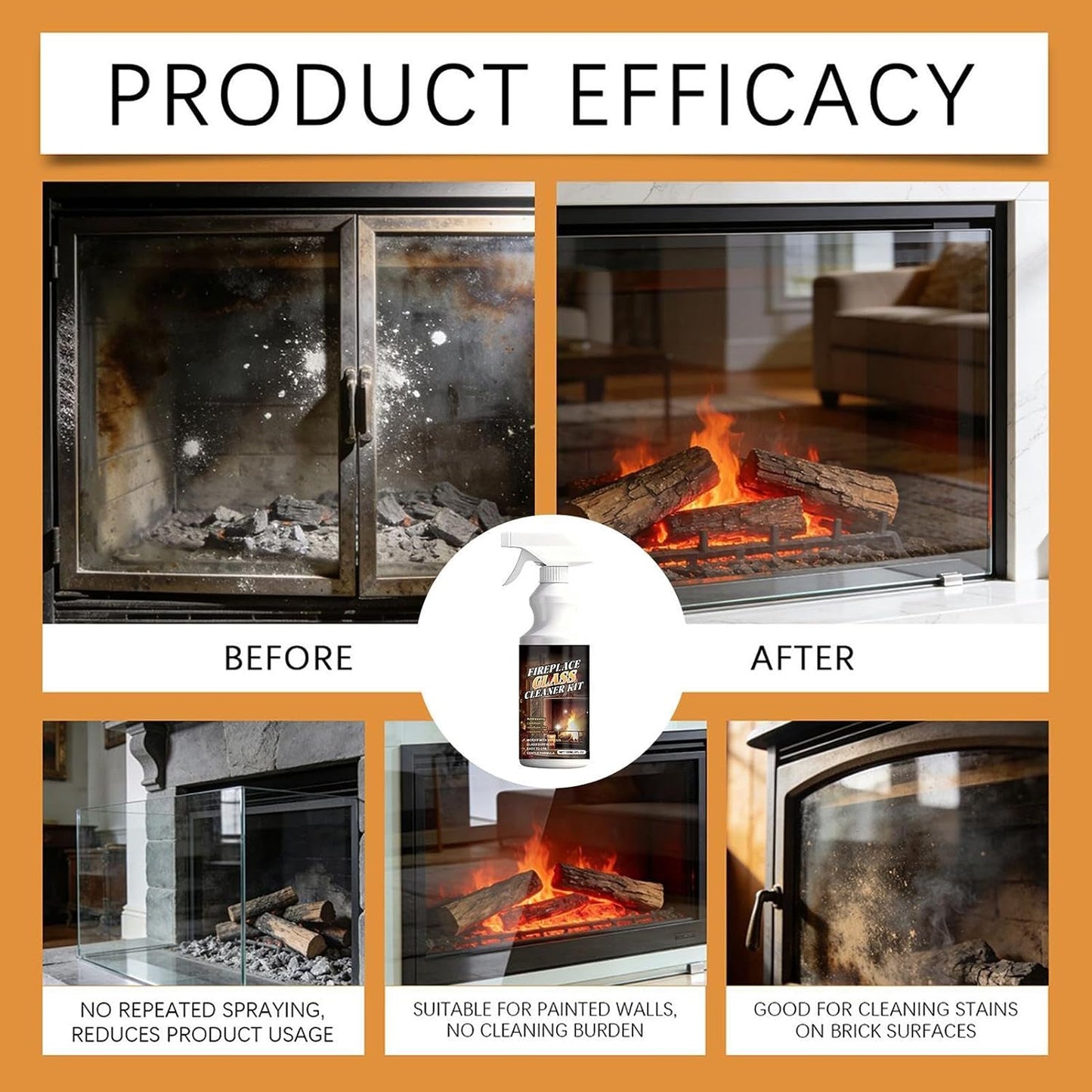 Fireplace Door Cleaner - Multi- Soot Remover, 150ml Dust Eliminator Gel, Steel Grates Care Formula, Heavy Duty Cleaner, Easy Application Brush | Indoor Chimney Cleaning, Brick Stone