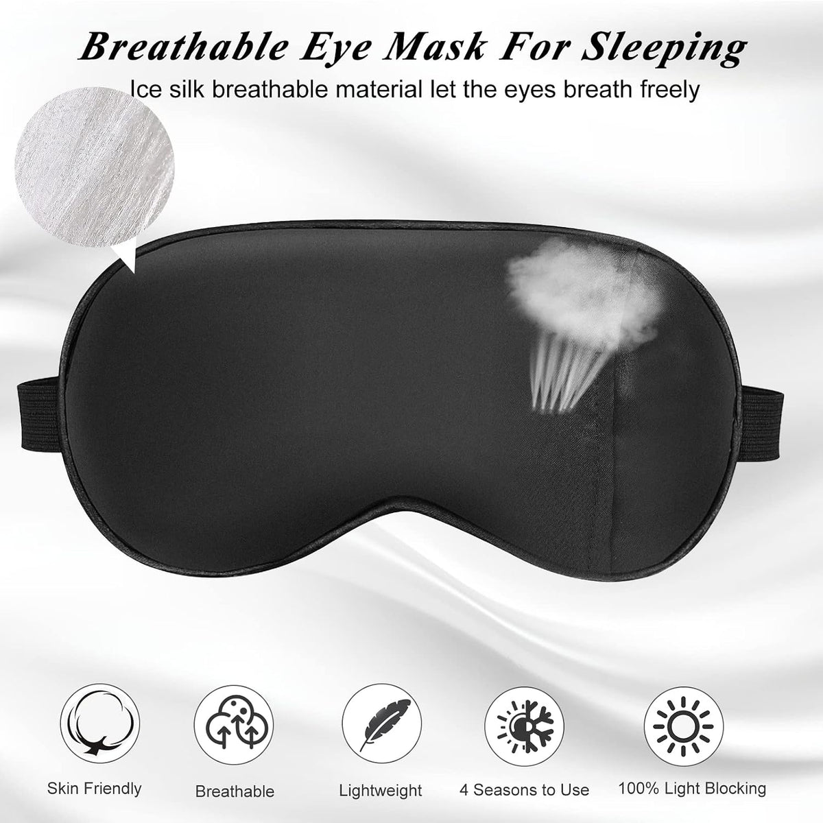 Silk Sleep Mask with Cooling Gel Eye Mask, Warm and Cold Compress, Heated Eye Mask for Tired Eyes, Stain Eye Cover Sleeping Mask for Travel, Home, Office, Yoga, Total Blackout (Black)