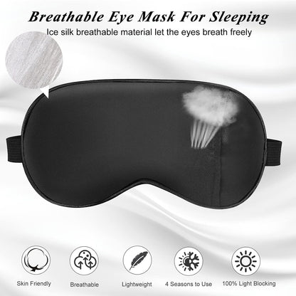 Silk Sleep Mask with Cooling Gel Eye Mask, Warm and Cold Compress, Heated Eye Mask for Tired Eyes, Stain Eye Cover Sleeping Mask for Travel, Home, Office, Yoga, Total Blackout (Black)