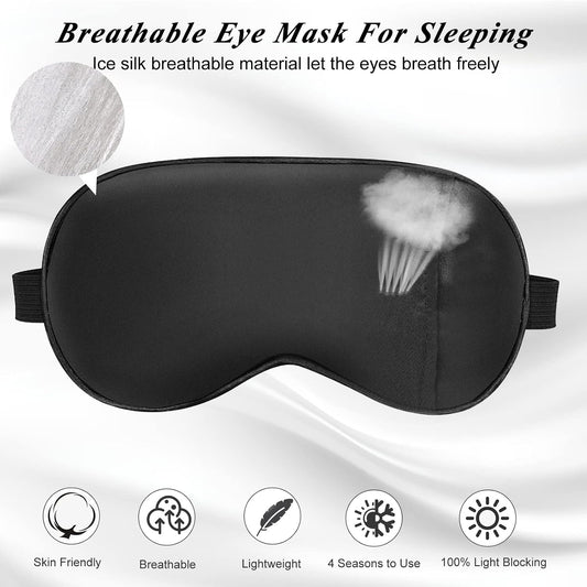 Silk Sleep Mask with Cooling Gel Eye Mask, Warm and Cold Compress, Heated Eye Mask for Tired Eyes, Stain Eye Cover Sleeping Mask for Travel, Home, Office, Yoga, Total Blackout (Black)