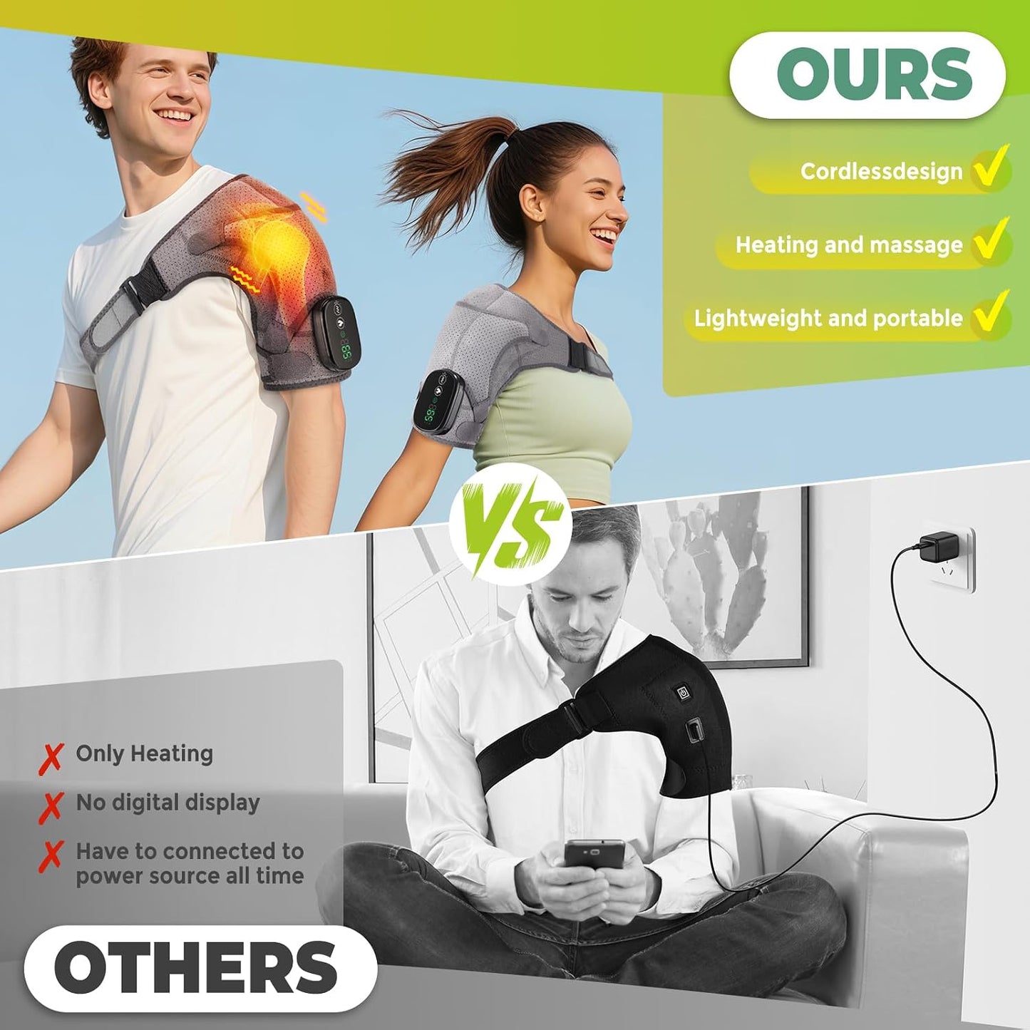 Shoulder Heating Pad with Massage, FSA Eligible Items List, Shoulders Massager for Pain Relief, Left Right Heated Shoulder Wrap for Rotator Cuff & Shoulder Brace Support, HSA Approved Products Only