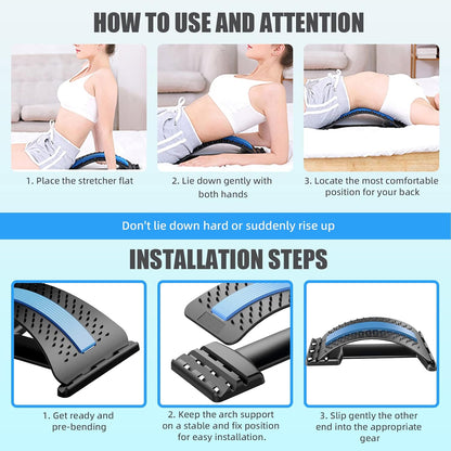 Back Stretcher for Pain Relief, Multi-Level Back Cracker Lower Back Pain Relief Device, Lumbar Support Spine Board with 3 Adjustable Settings for Bed, Chair & Car with Massager