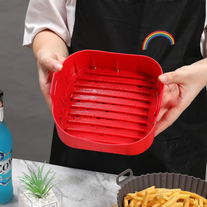 2Pcs Air Fryer Silicone Liners Fit 3-5QT Air fryer, Reusable Food Grade Silicone Air fryer Liners Baking Tray Basket Accessories(Round, 6.5 Inch)
