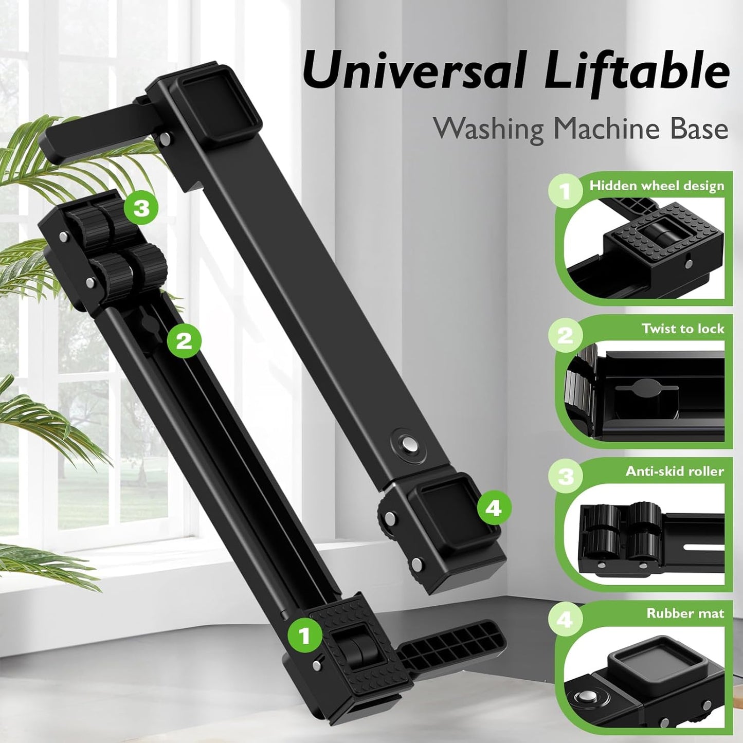 Appliance Rollers Heavy Duty,20''-32''in Extendable Appliance Sliders,Liftable Anti Slip Mobile Washing Machine Base,Easily Move Washer and Dryer Machines,Refrigerators,Furniture-Black