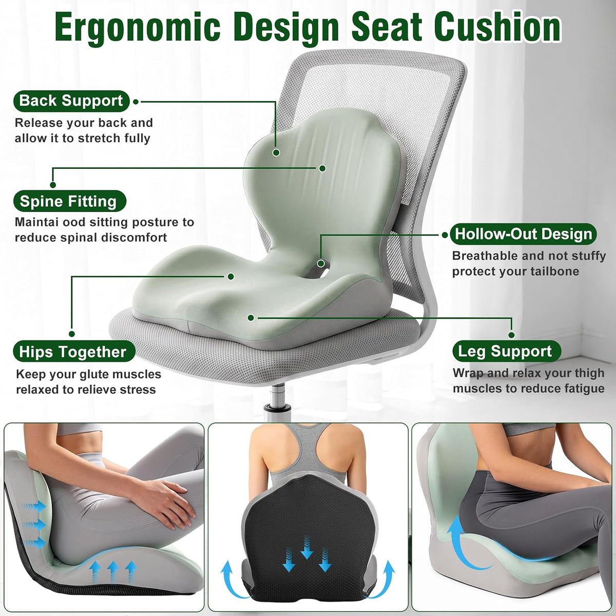 Car Seat Cushion Office Chair Cushion with Lumbar Support Pillow