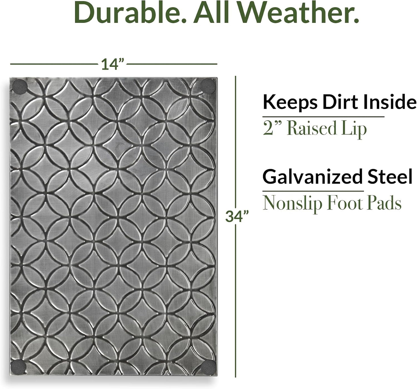 Good Directions 20″ x 14″ Decorative Squares Design Metal Boot Tray – Galvanized Steel with Copper Finish, Multi-Purpose Shoe, Plant & Pet Bowl Tray