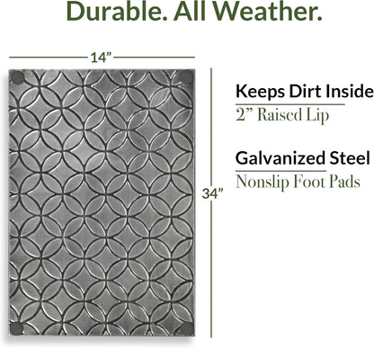 Good Directions 20″ x 14″ Decorative Squares Design Metal Boot Tray – Galvanized Steel with Copper Finish, Multi-Purpose Shoe, Plant & Pet Bowl Tray