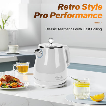 Electric Kettle 1.8L, Arcblin Retro Electric Tea Kettle for Boiling Water, 1350W Fast Boil, Stainless Steel Interior, BPA Free, Automatic Shut Off, Boil-Dry Protection, Pearl White