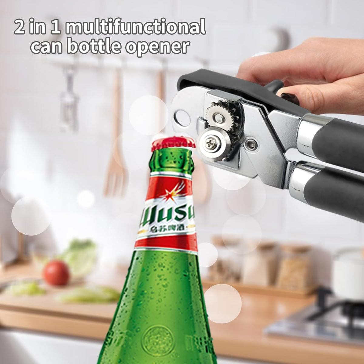 Safring Can Opener Manual, Handheld Strong Heavy Duty Stainless Steel Can Opener, Comfortable Handle, Sharp Blade Smooth Edge, Can Openers with Multifunctional Bottle Opener