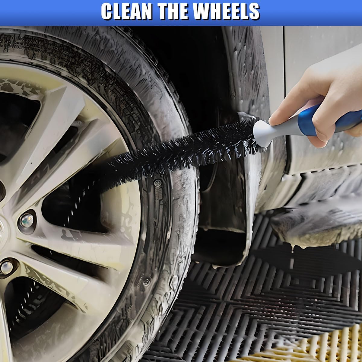 Long Handle Car Engine Cleaning Brush, Hard Bristle Automotive Wash Brushes, Flexible Bendable Vehicle Detailing Brush for Car Radiator Dryer Vent, Engine Oil Residue (1PC)