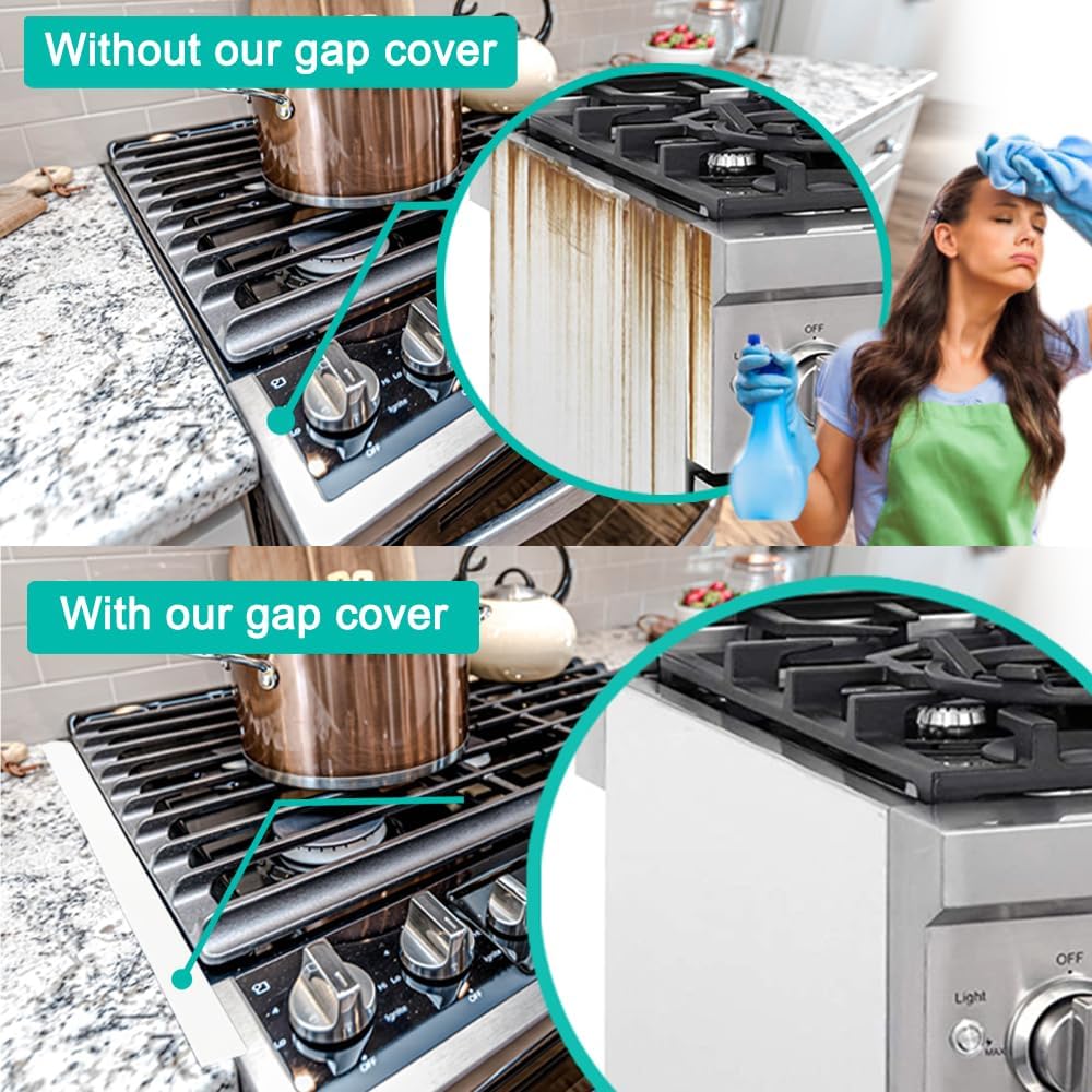 Stove Counter Gap Cover - 25 Inch Silicone Stove Gap Filler 2 Pack White | Kitchen silicone oven gap filler, countertop strips gap guard, easy to clean; white counter gap cover,crack guard for counter