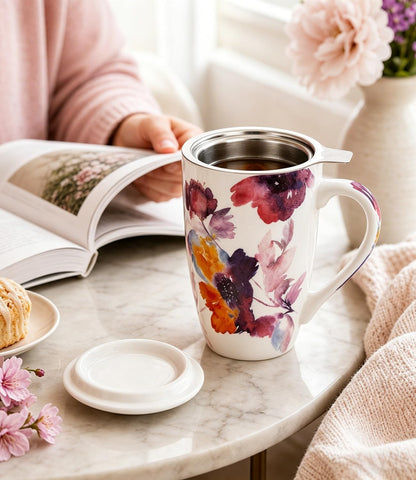 AmorArc Tea Cup With Infuser and Lid, 18oz Loose Leaf Tea Mug With Steeper | Porcelain Tea Mug With Infuser and Lid, Strainer Tea Cup for Tea Lovers, Home & Office, Housewarming Birthday Gift