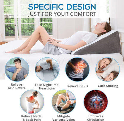 Sasttie Wedge Pillow 24x24x12 inch, Memory Foam Bed Wedge, Cool Grey | Triangle Pillow for Sleeping, Acid Reflux, Back Pain, Post-Surgery, and Snoring, Designed with Removable Washable Cover