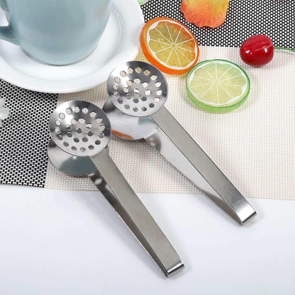 Round Tea Bag Squeezer 2 Pack Stainless Steel 340 Tea Bag Tongs Strainer Perforated Filter 4.7cm Head 15.5cm Length No Mess Drip Extraction for Coffee Lemon Slices