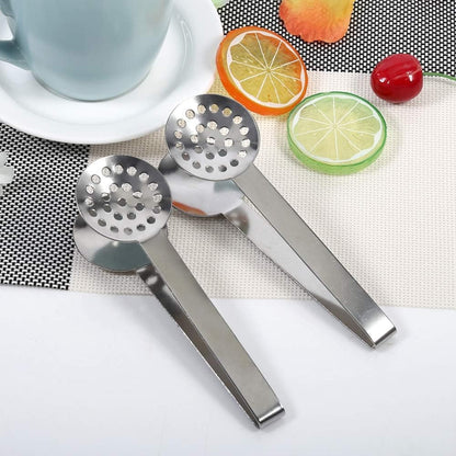 Round Tea Bag Squeezer 2 Pack Stainless Steel 340 Tea Bag Tongs Strainer Perforated Filter 4.7cm Head 15.5cm Length No Mess Drip Extraction for Coffee Lemon Slices
