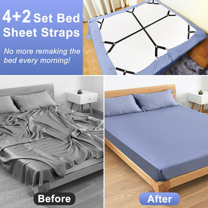 Attmu 6 Pack Bed Sheet Straps Fitted Bed Sheet Fasteners Clips Black