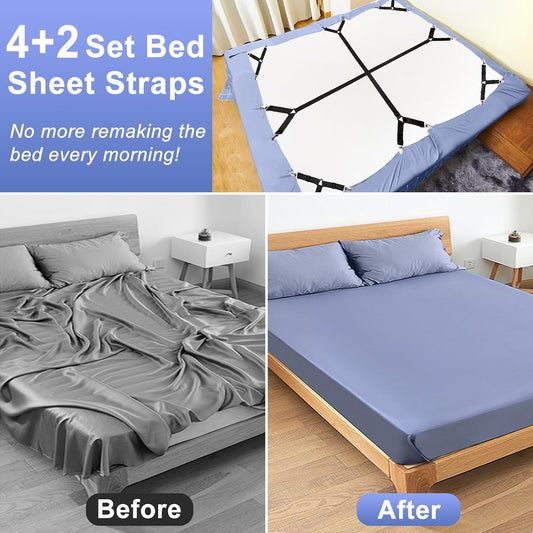 Attmu 6 Pack Bed Sheet Straps Fitted Bed Sheet Fasteners Clips Black