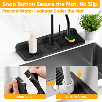 24'' Longer Faucet Mat for Kitchen Sink Splash Guard[7° Slope Fast Self-draining][Snap Lock Fit]Kitchen Sink Faucet Mat Splash Guard Kitchen Sink Area Water Splash Guard Behind Faucet Draining Mat