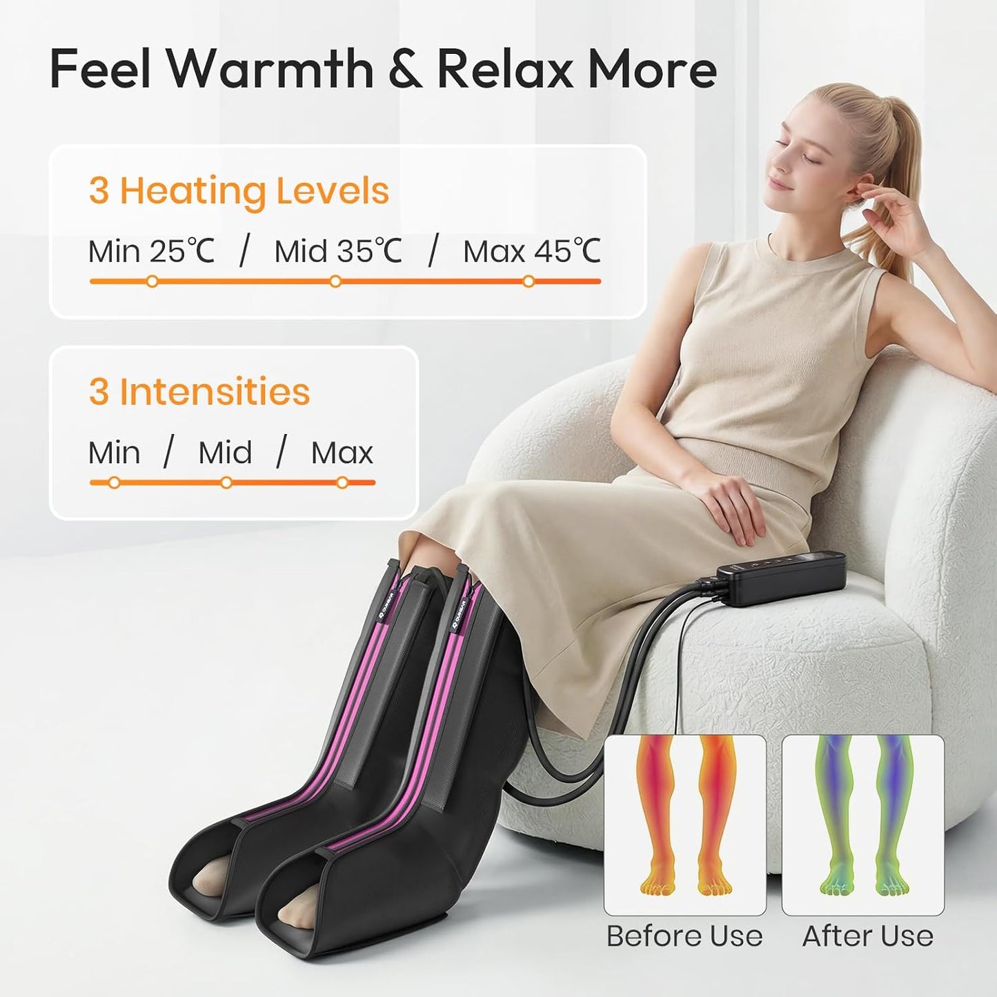 QUINEAR Leg Massager for Circulation and Pain Relief, Heating Leg Compression Massager with 3 Modes, Foot and Calf Massager with 3 Intensities 3 Heats - Gift for Mom and Dad