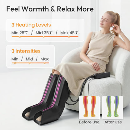 QUINEAR Leg Massager for Circulation and Pain Relief, Heating Leg Compression Massager with 3 Modes, Foot and Calf Massager with 3 Intensities 3 Heats - Gift for Mom and Dad