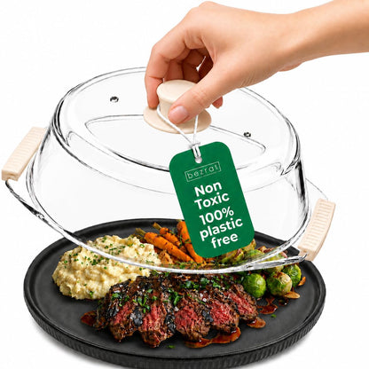 Bezrat Glass Microwave Cover with Silicone Knob and Handles, Splatter Guard Lid, BPA Free, Dishwasher Safe (Black)