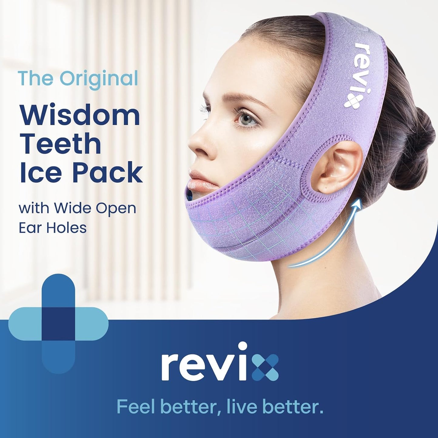 REVIX Wisdom Teeth Ice Pack Head Wrap for Face, Jaw & Chin Relief, Black | For Oral Surgery, Tooth Extraction, TMJ & Teeth Removed, 4 Reusable Hot & Cold Gel Packs, 3D Snug Fit