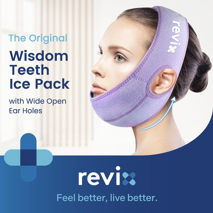 REVIX Wisdom Teeth Ice Pack Head Wrap for Face, Jaw & Chin Relief, Black | For Oral Surgery, Tooth Extraction, TMJ & Teeth Removed, 4 Reusable Hot & Cold Gel Packs, 3D Snug Fit