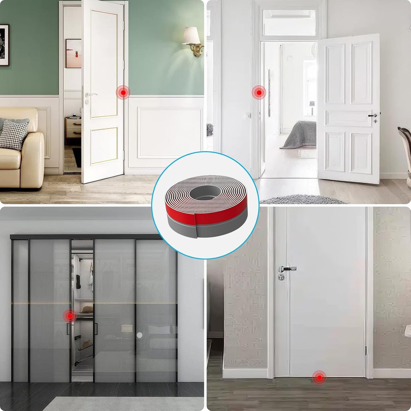 Door Weather Stripping, Silicone Door Seal Strip Sealing Tape, Door Draft Stopper Adhesive Seal Tape for Doors Windows &Shower Glass Door Gaps (Thickness Upgrade)