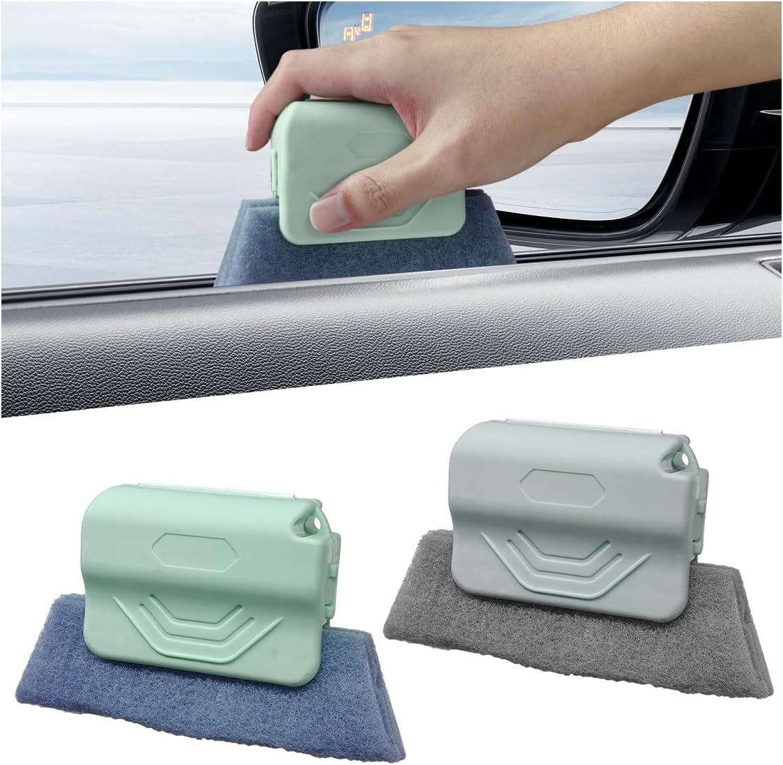 2PCS Magic Window Track Cleaner, Window Groove Cleaning Brush Tools Set, Hand-held Window Track Cleaner, Vehicle Clean Accessory for Sliding Door, Sill, Tile Lines, Shutter, Car Vents (GN&PK)