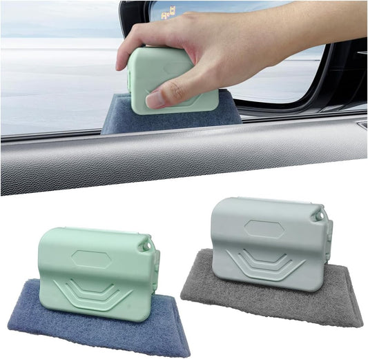 2PCS Magic Window Track Cleaner, Window Groove Cleaning Brush Tools Set, Hand-held Window Track Cleaner, Vehicle Clean Accessory for Sliding Door, Sill, Tile Lines, Shutter, Car Vents (GN&PK)