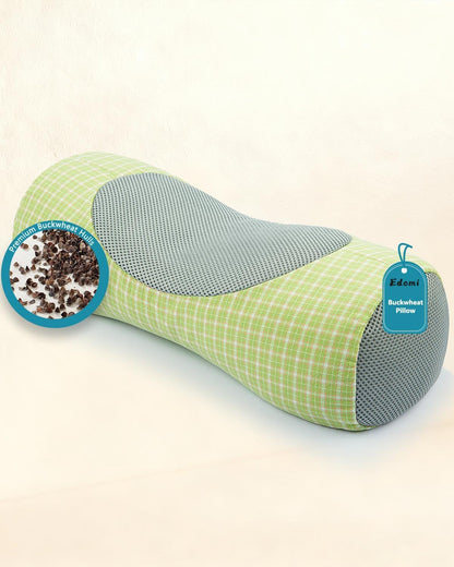 Buckwheat Cervical Neck Roll Pillow,17.7"x5.9" Firm Support Neck Bolster with Washable Cover, Adjustable Hard Cylinder Round Pillow with Buckwheat Hulls, for Office Lunch Breaks Sleeping,Pink