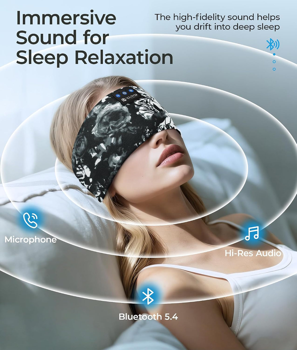 LOVE EYE Wireless Bluetooth 5.4 Sleep Headband Headphones for Side Sleeper