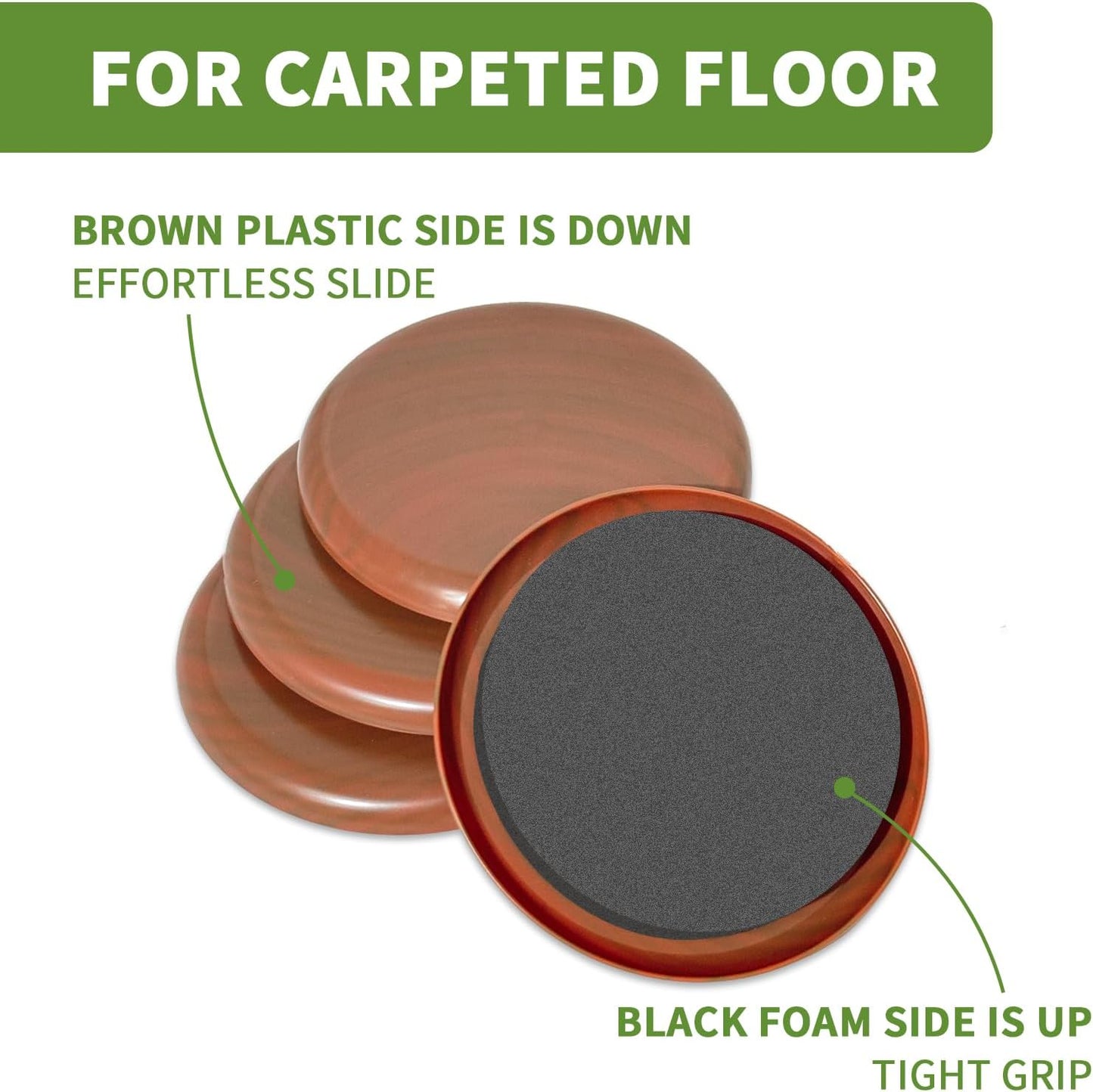 Furniture Sliders for Carpet 8 PCS - 3 1/2" Beige | Furniture Moving Sliders, Chair Leg Floor Protectors, Carpet Sliders for Furniture - Move Your Furniture Easily & Safely