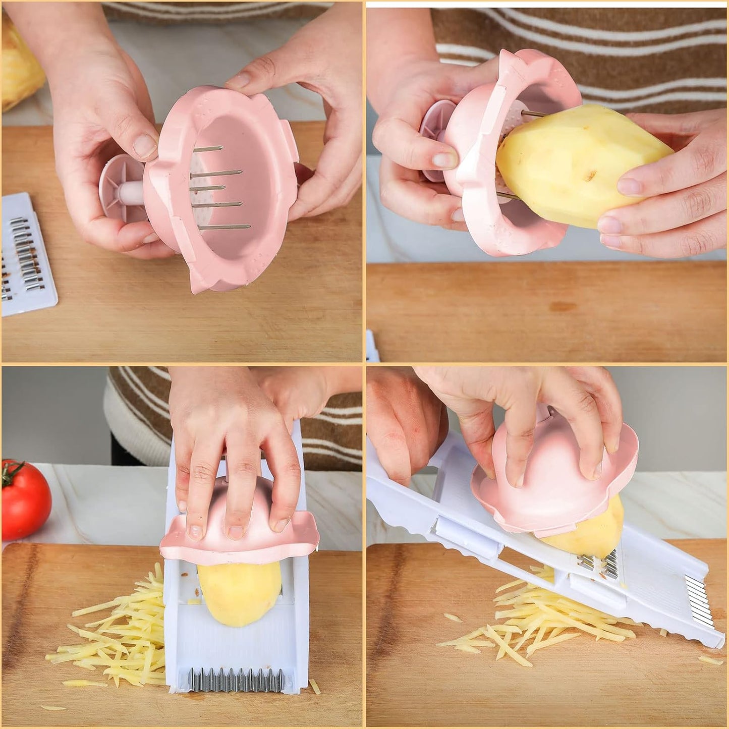 Mudder 2 Pcs Pink Mandoline Slicer Finger Guard, Dishwasher Safe for Slicing & Grating, Cut Resistant Hand Guard for Mandolin Slicer, Box Grater, Peeler, V-slicer - Fits Vegetable, Fruit, Hard Cheese