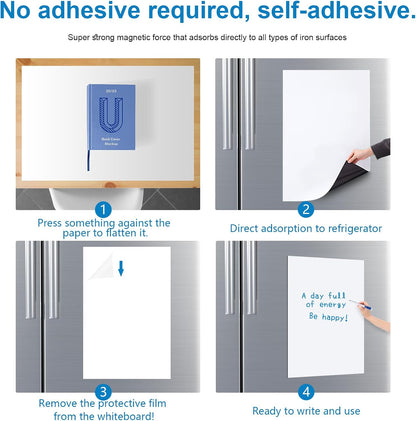 Magnetic Whiteboard for Fridge 2-Pack: Two Zones for Family Plans | Help Organize Grocery Lists & Kitchen Notes - 2 Small 12" x 8" Dry Erase Board Sheets for Refrigerator, Strong Magnet Backing