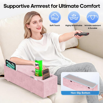 Removable Sofa Armrest Couch Caddy with Cup Holder Insert Between Cushions | Sofa Accessories Storage, Couch Armrest Pillow Table with Drink Holder