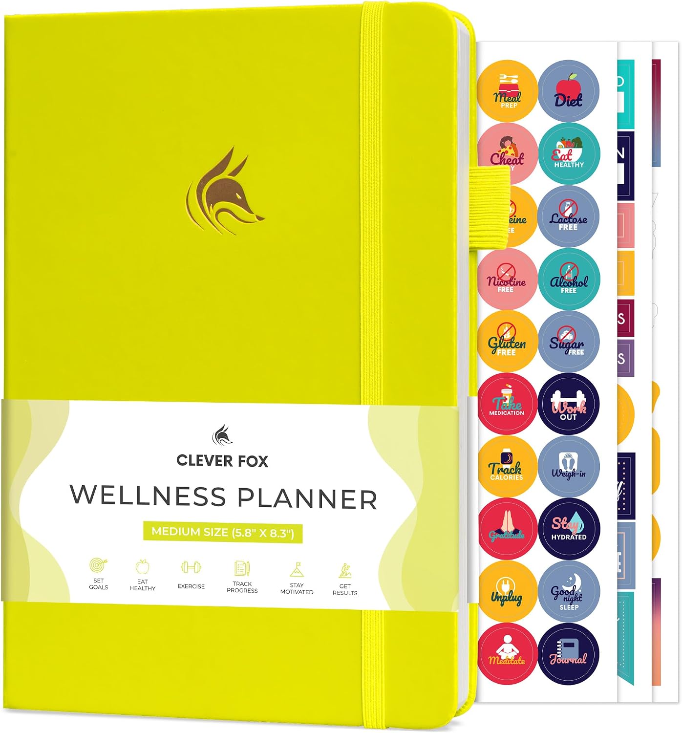 Clever Fox Wellness Planner & Food Journal for Weight Loss, A5 Orange | 5.8"x8.3" nutrition & exercise tracker for women tracking meals, diet & symptom diary, calorie counter notebook, stickers