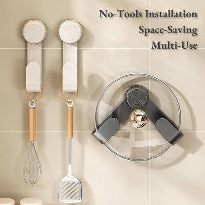 Pot Lid Rack Organizer holder for Cabinet Door/Wall With Suction Cup, No Drilling, Adjustable Rotating Arm Design Fits 6-14" Lids(Cream)