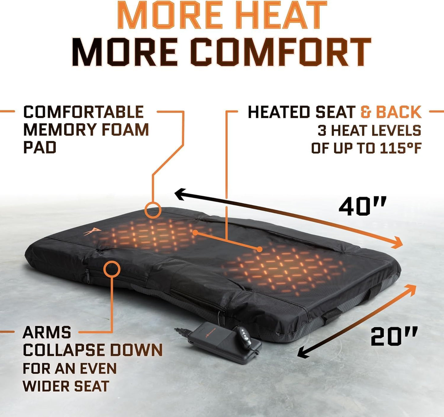 Heated Stadium Seats for Bleachers with Back Support – USB Battery Included - Upgraded 3 Levels of Heat - Foldable Chair - Cushioned, 4 Pockets for Snacks, Cup Holder - for Camping, Games & Sports