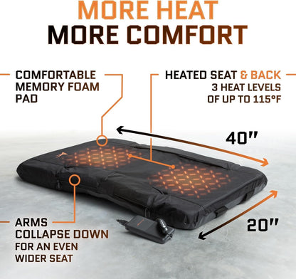 Heated Stadium Seats for Bleachers with Back Support – USB Battery Included - Upgraded 3 Levels of Heat - Foldable Chair - Cushioned, 4 Pockets for Snacks, Cup Holder - for Camping, Games & Sports