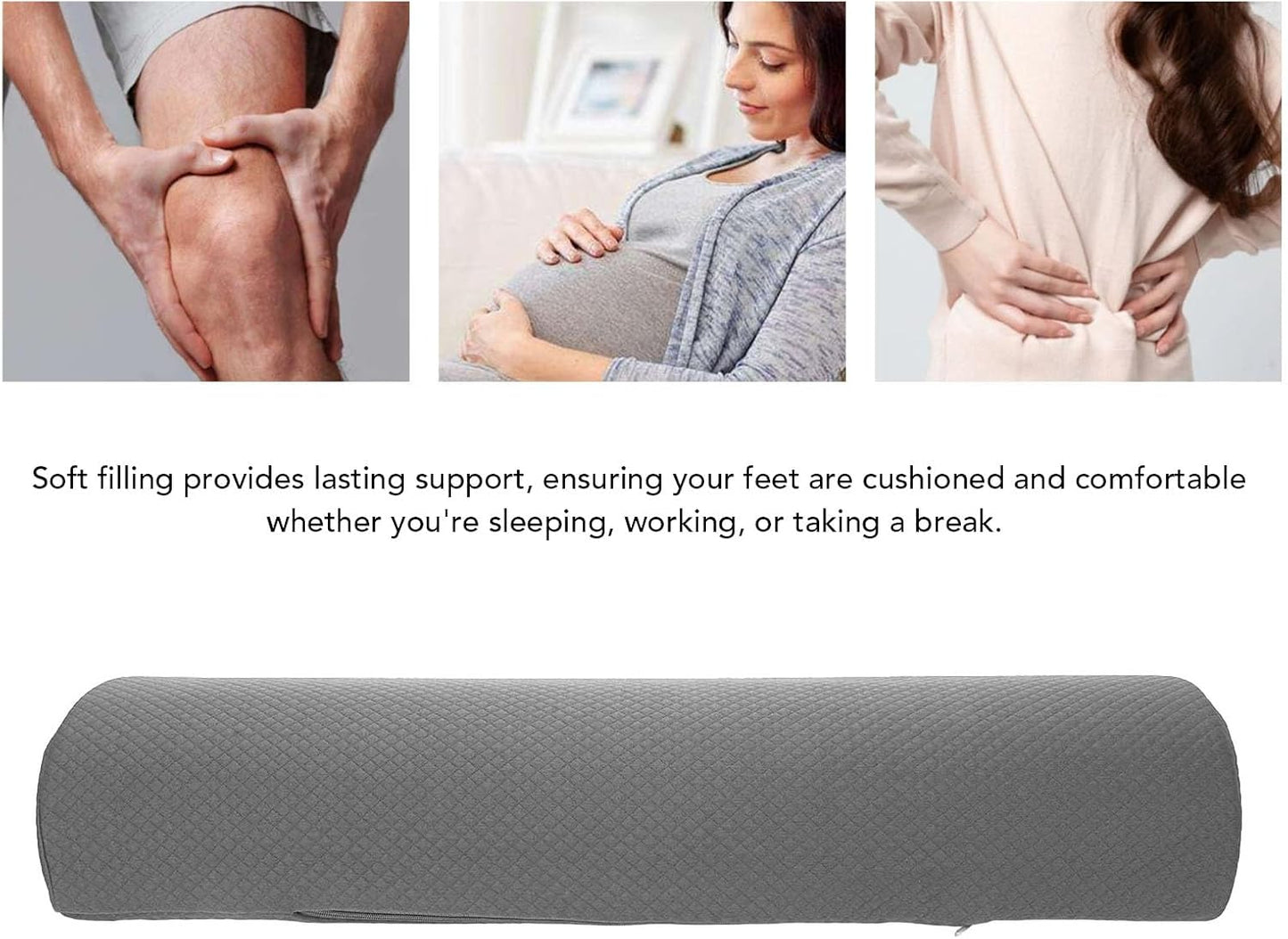 2026 New Knee Pillow for Back Sleeping, Ergonomic Half Moon Bolster Pillow with Soft Filling, Under Leg Support for Sleeping on Back Foot Elevation (Gray)