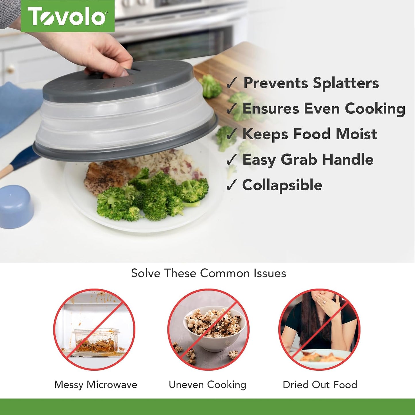 Tovolo Collapsible Microwave Splatter Cover, Charcoal Gray, Medium 10.5" in