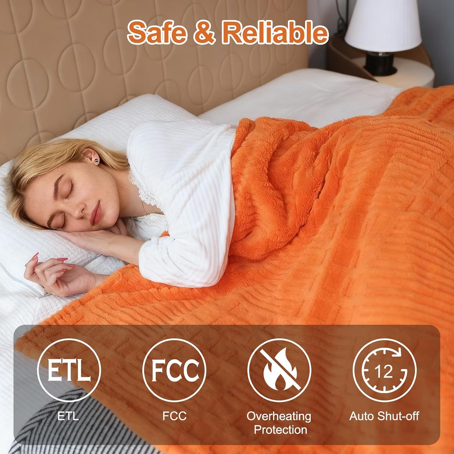 Heated Blanket Electric Throw, 50"X60" Heating Blanket Waffle with 12 Heat Levels, Fast Heating Blanket with 1-12H Timer, Overheat Protection with ETL & FCC for Bed Home Office Sofa (Light Gray）