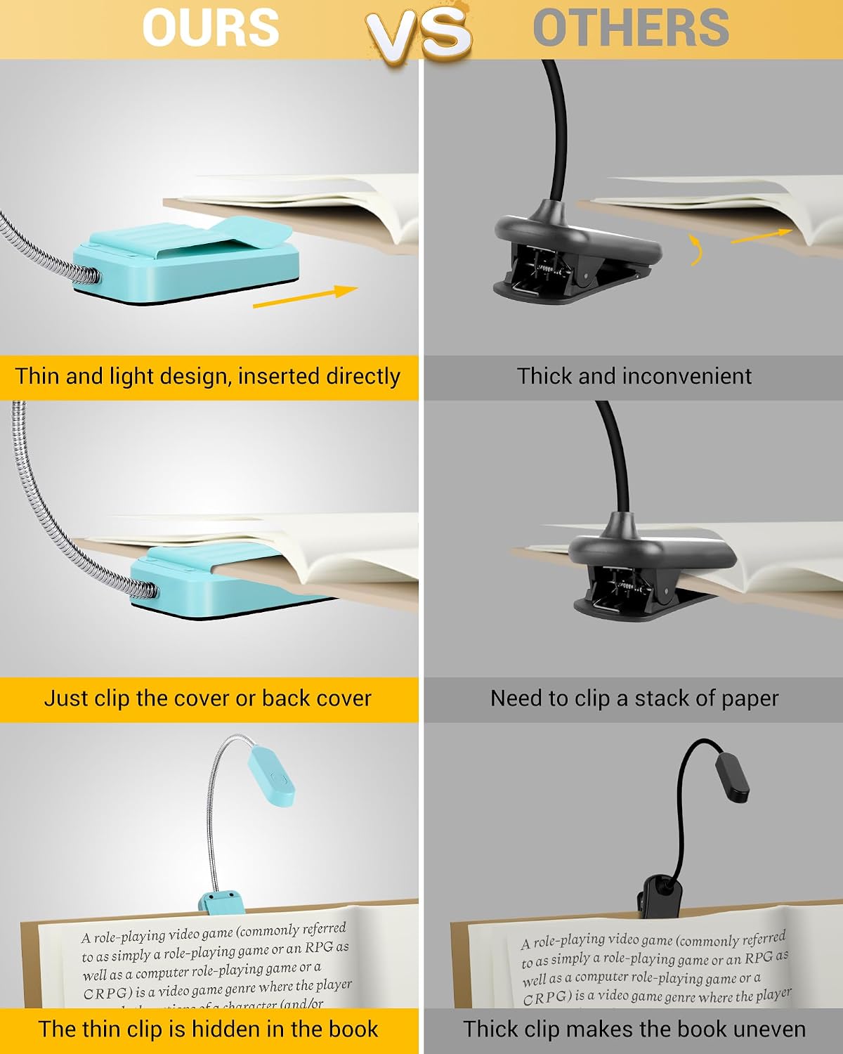 2 Pack Rechargeable Book Lights for Reading in Bed, Eye-Caring Clip-On Reading Lights with 3 Color Temperatures & 3 Brightness Levels, Lightweight Book Light for Night Reading, Kids, Study